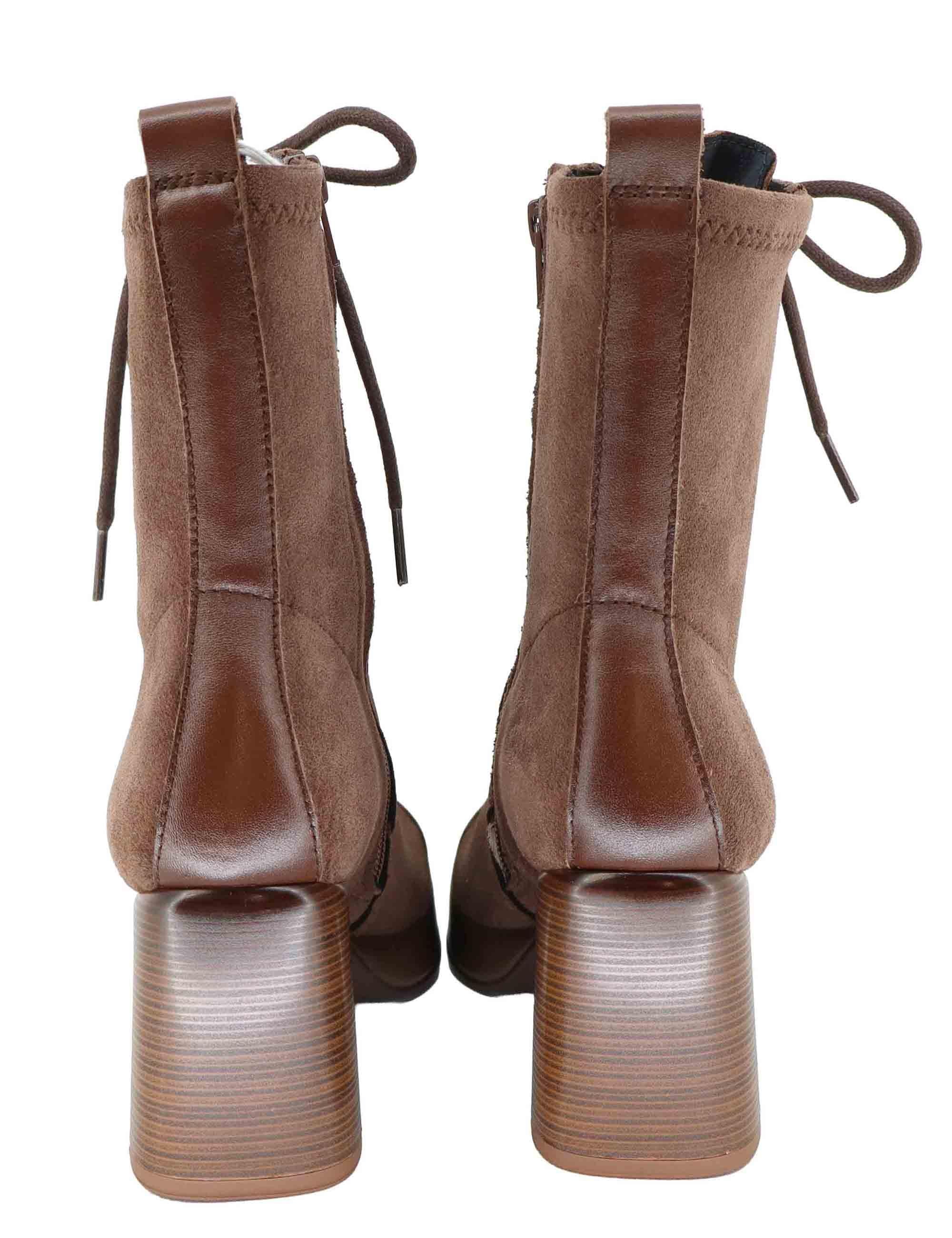 Stivaletti donna in pelle e tessuto marrone con tacco alto HI254231 C005 Hispanitas 