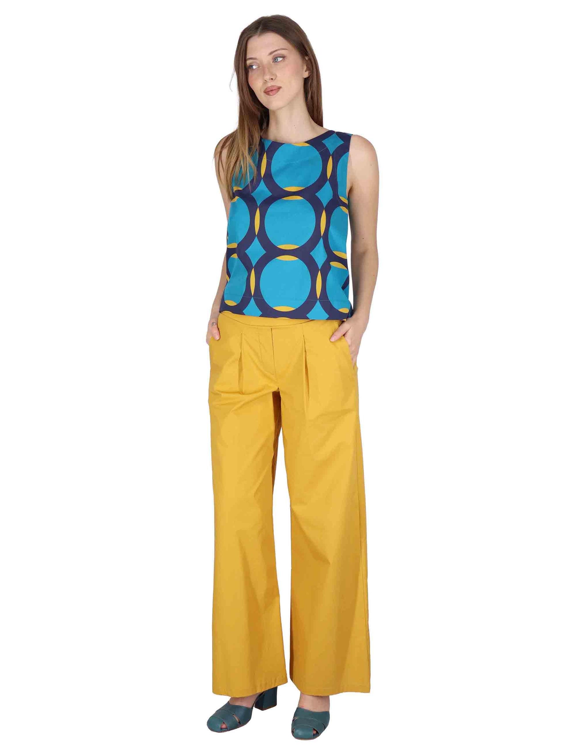 Pantaloni donna Fluid Pants in cotone stretch senape con pences JABPN0001-F1275-1240 1226 Justmine 