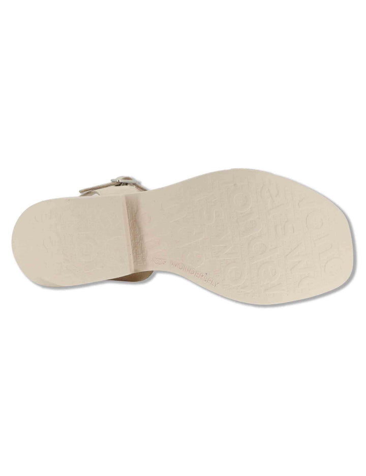 Sandali donna in pelle beige con cinturino alla caviglia e zeppa in gomma B-1001 020 Wonders 