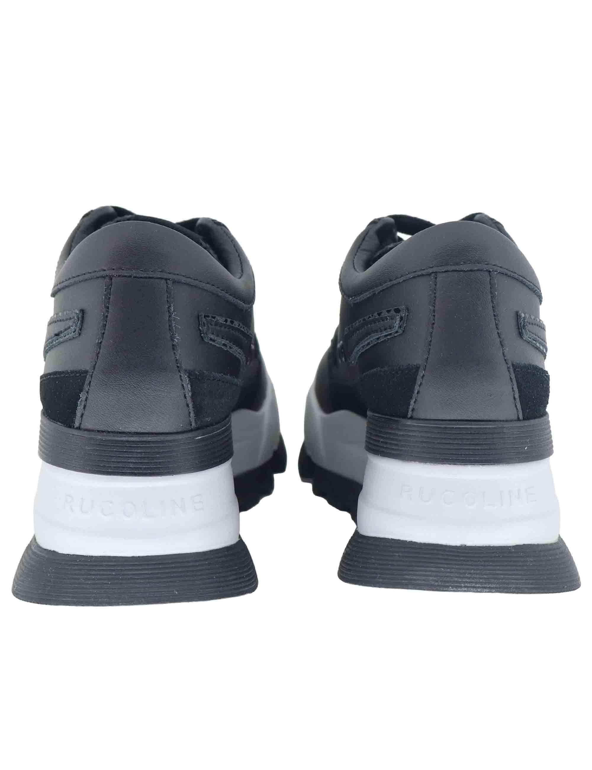 Sneakers donna in pelle nera con zeppa alta in gomma 0304-84501 1 Ruco Line 