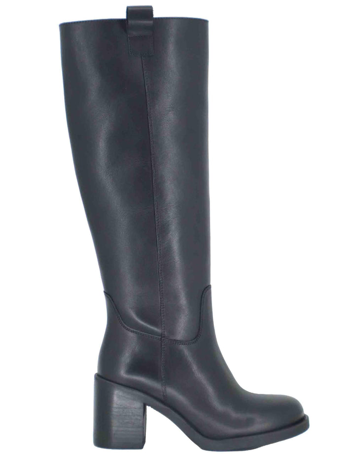 Stivali donna in pelle nera con tacco alto e punta tonda SP56213 001 Spatarella 