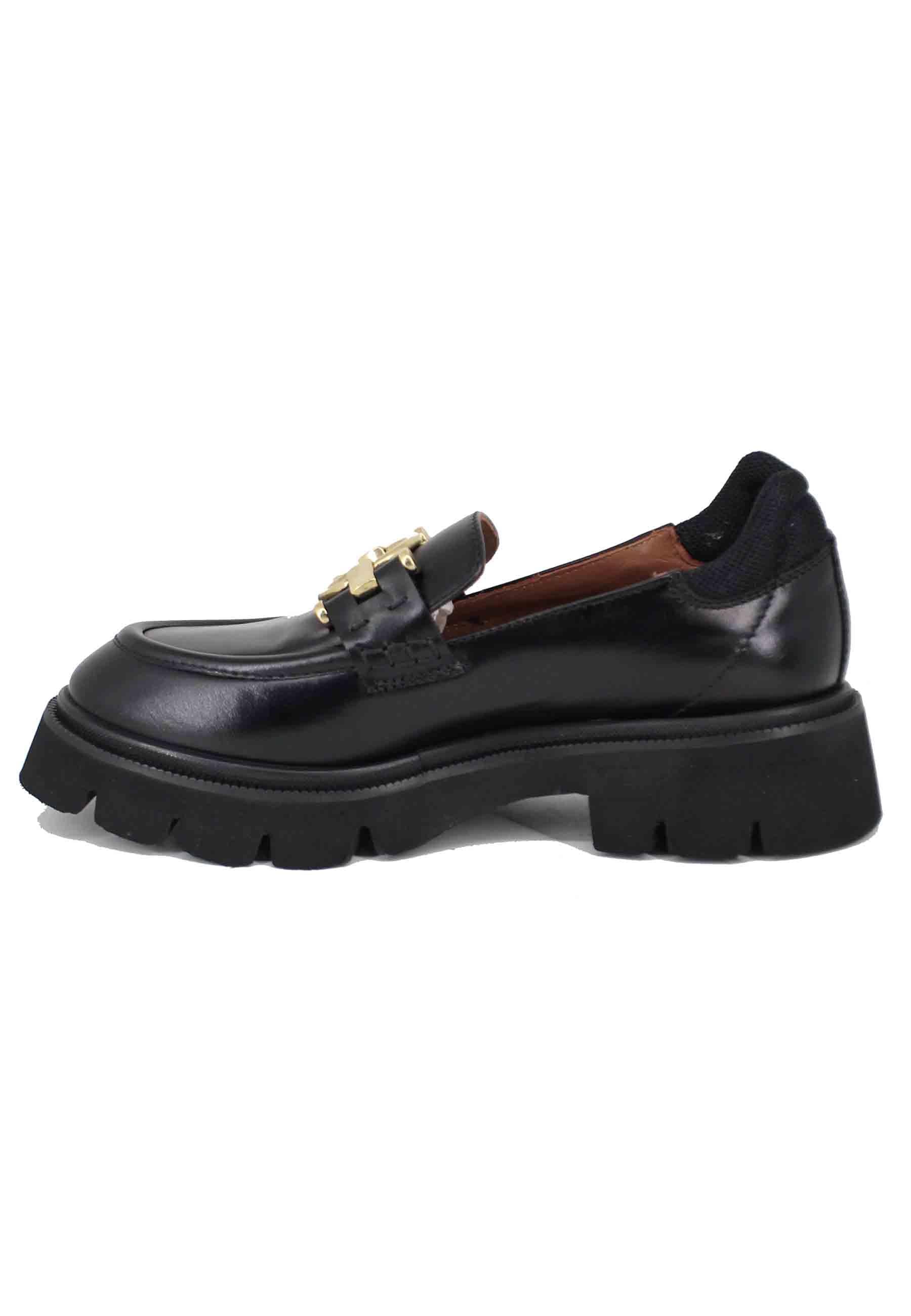 Mocassini donna in pelle nera con suola carrarmato SPV45 001 Spatarella 