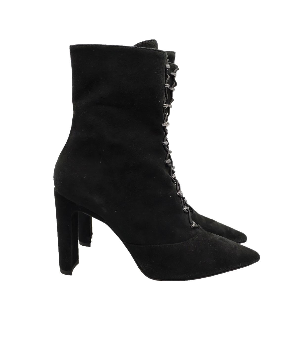 Calzature Donna Stivaletti In Pelle Scamosciata Nera Con Dettagli In Oro e Tacco Alto U6204G NERO Bruno Premi 