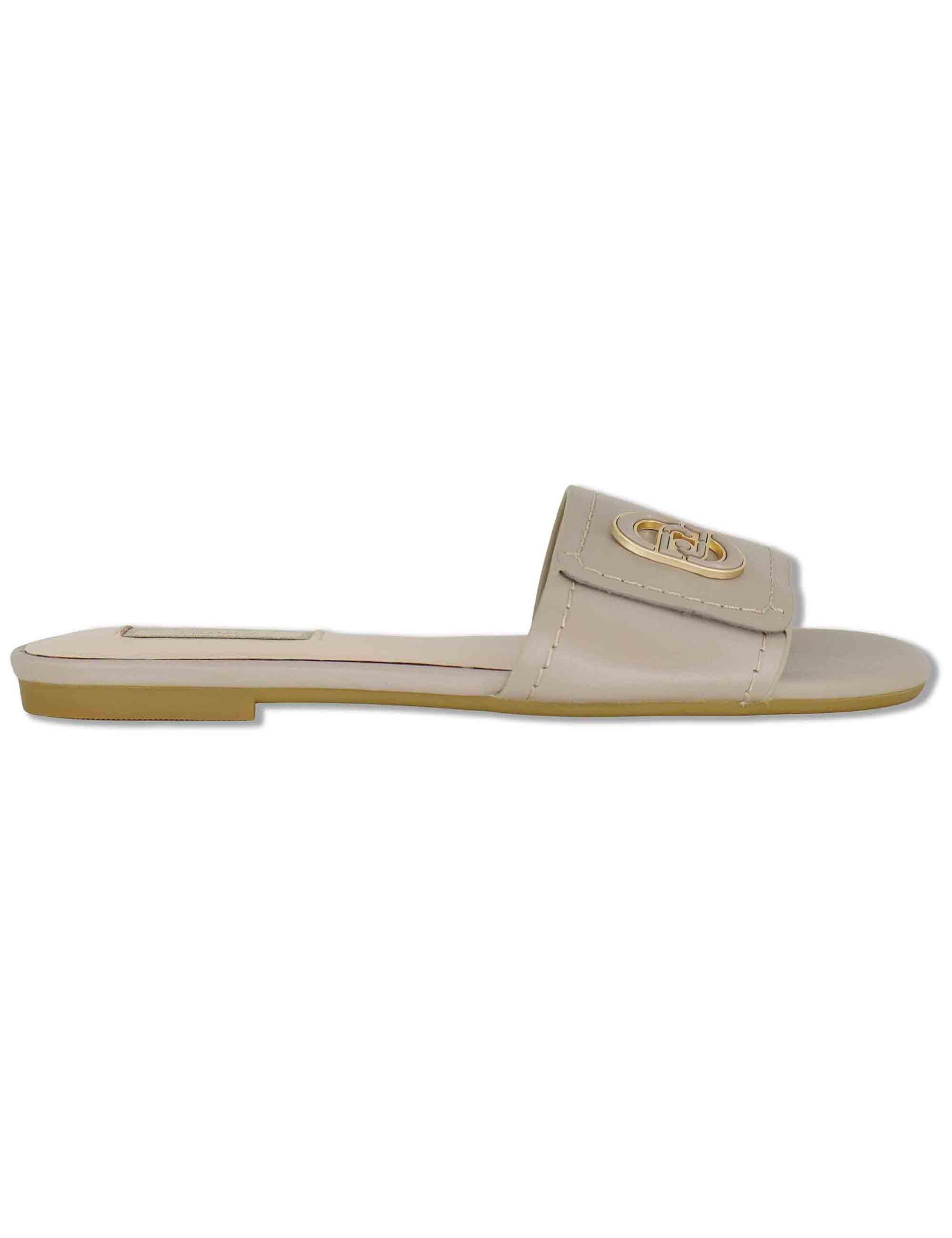 Sandali bassi donna in pelle grigio perla con fibbia laterale e suola in gomma SANDY 03 STONE Liu-Jo 