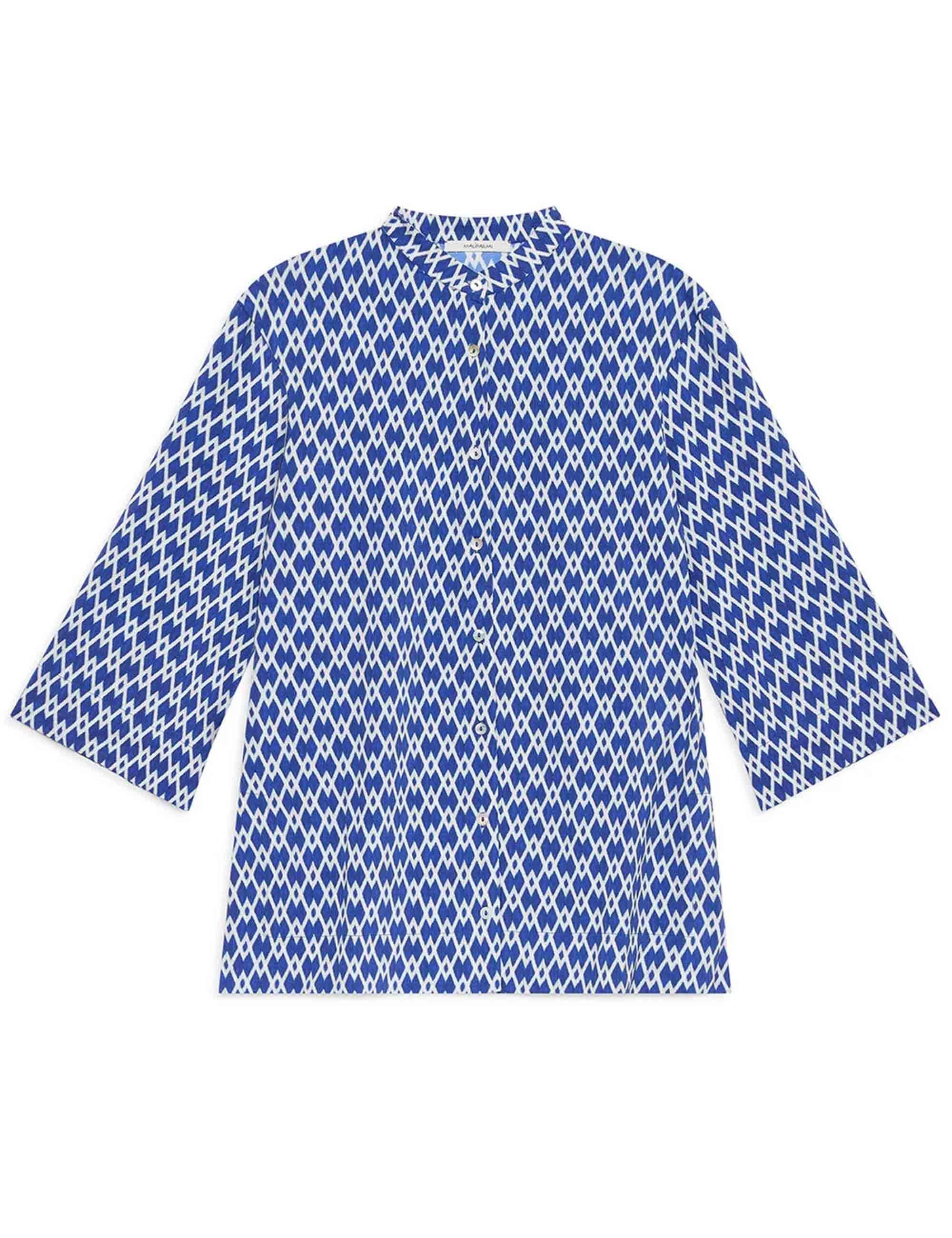 Camicie donna Diamond Glow in tessuto blu stampato e maniche a 3/4 JM557570674 D8096 Maliparmi 