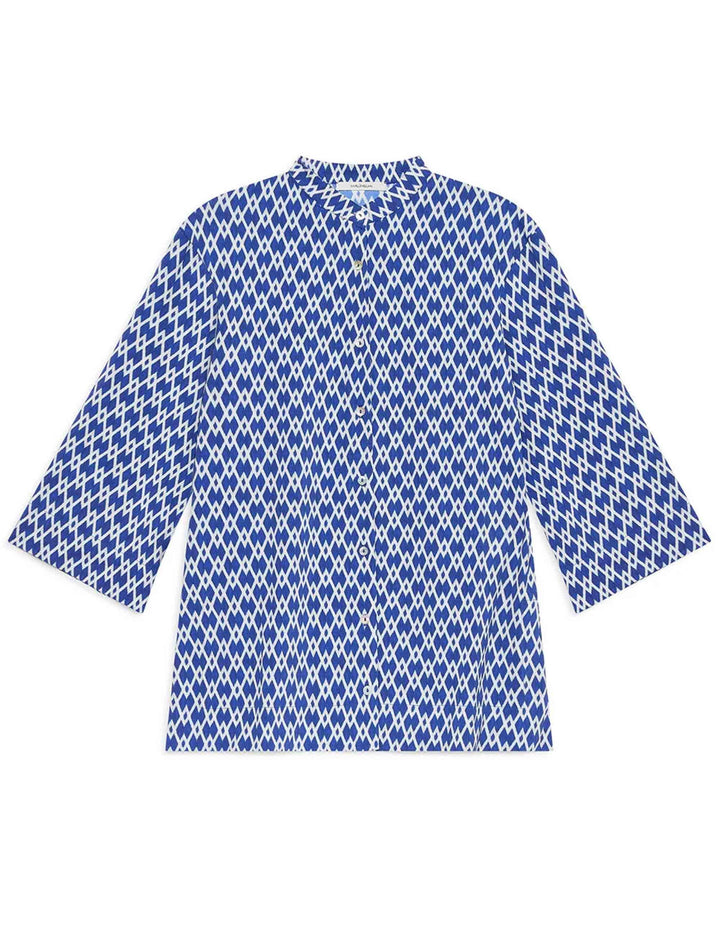 Camicie donna Diamond Glow in tessuto blu stampato e maniche a 3/4 JM557570674 D8096 Maliparmi 