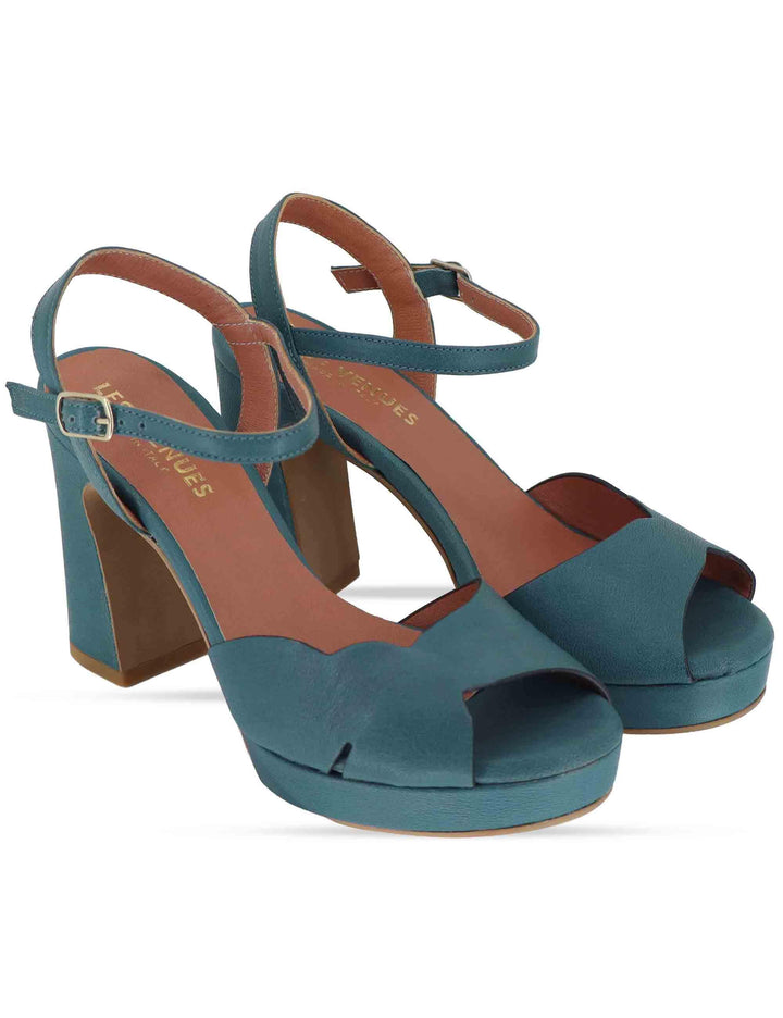 Sandali donna in pelle petrolio tacco alto e plateau con cinturino 6261K 088 Les Venues 