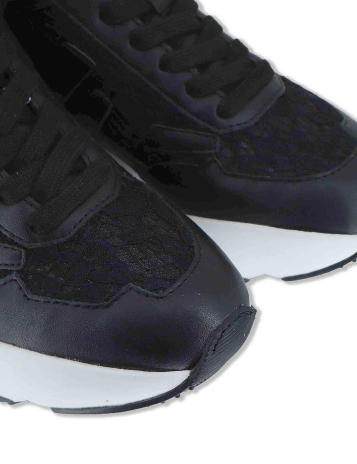 Sneakers donna in pelle e pizzo nero con zeppa alta in gomma 4009-84585 1 Ruco Line 