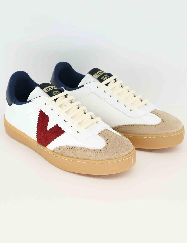 Sneakers donna in pelle bianca e camoscio beige 1126217 Marino Victoria 