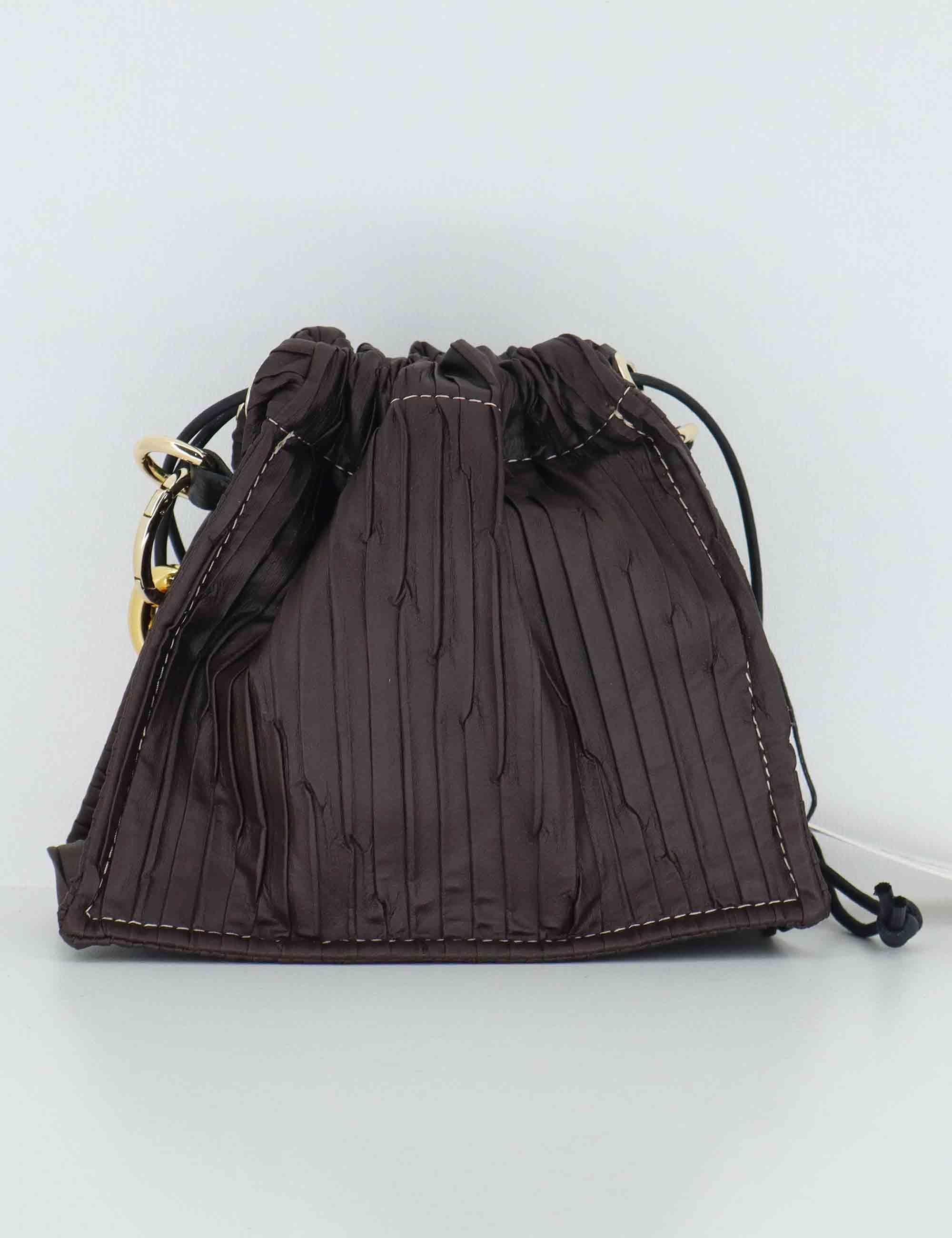 Borse donna in eco pelle marrone con chiusura coulisse e catena oro BON BON SCILLA M Kassiopea 