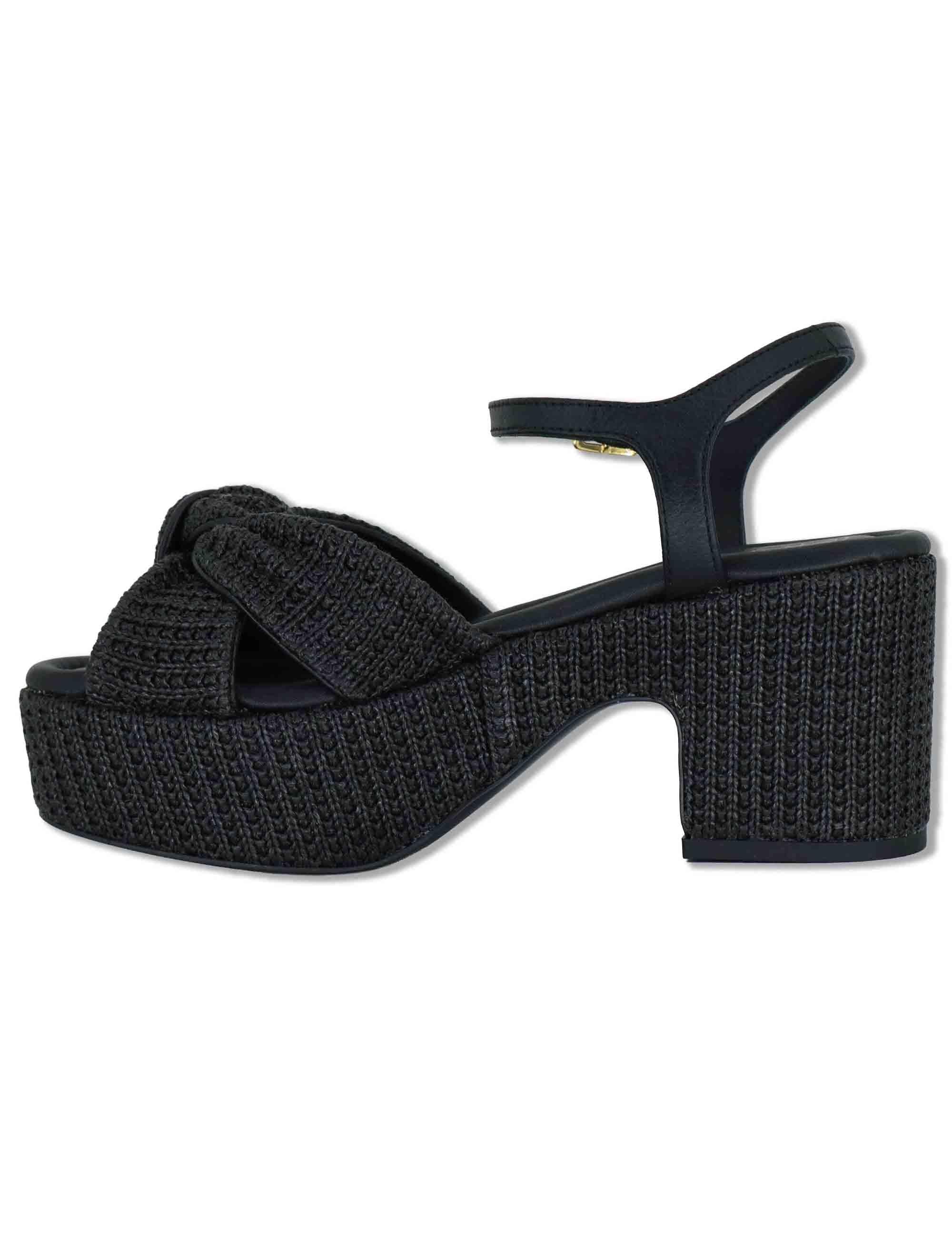 Sandali donna in pelle intrecciata nera con cinturino e zeppa alta KASIDI RH GRA BLACK Unisa 