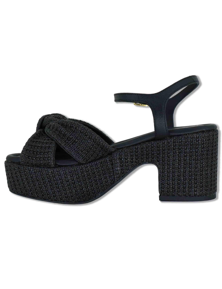 Sandali donna in pelle intrecciata nera con cinturino e zeppa alta KASIDI RH GRA BLACK Unisa 