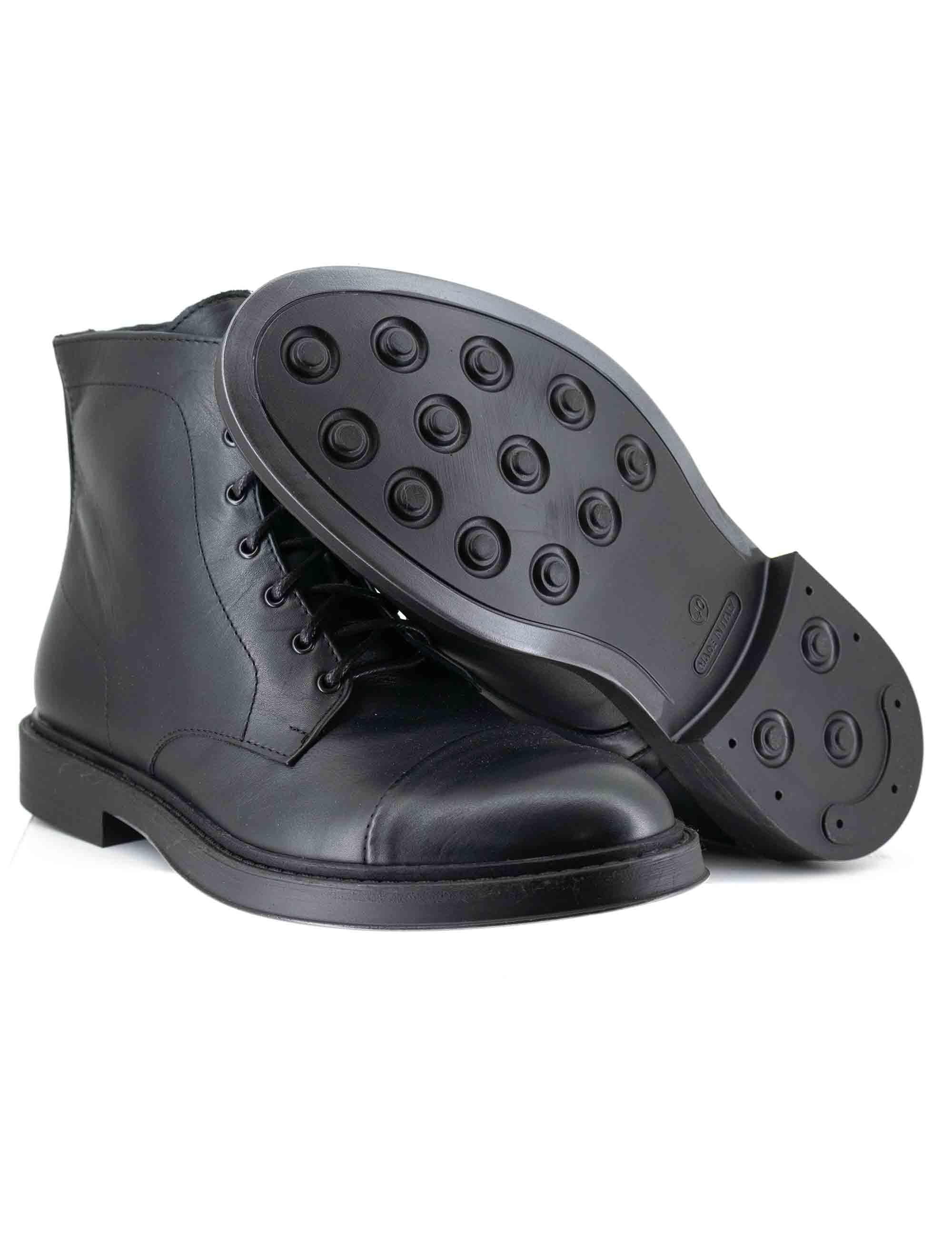 Stivaletti stringati uomo in pelle nera con suola in gomma cucita SP2968 001 Spatarella 