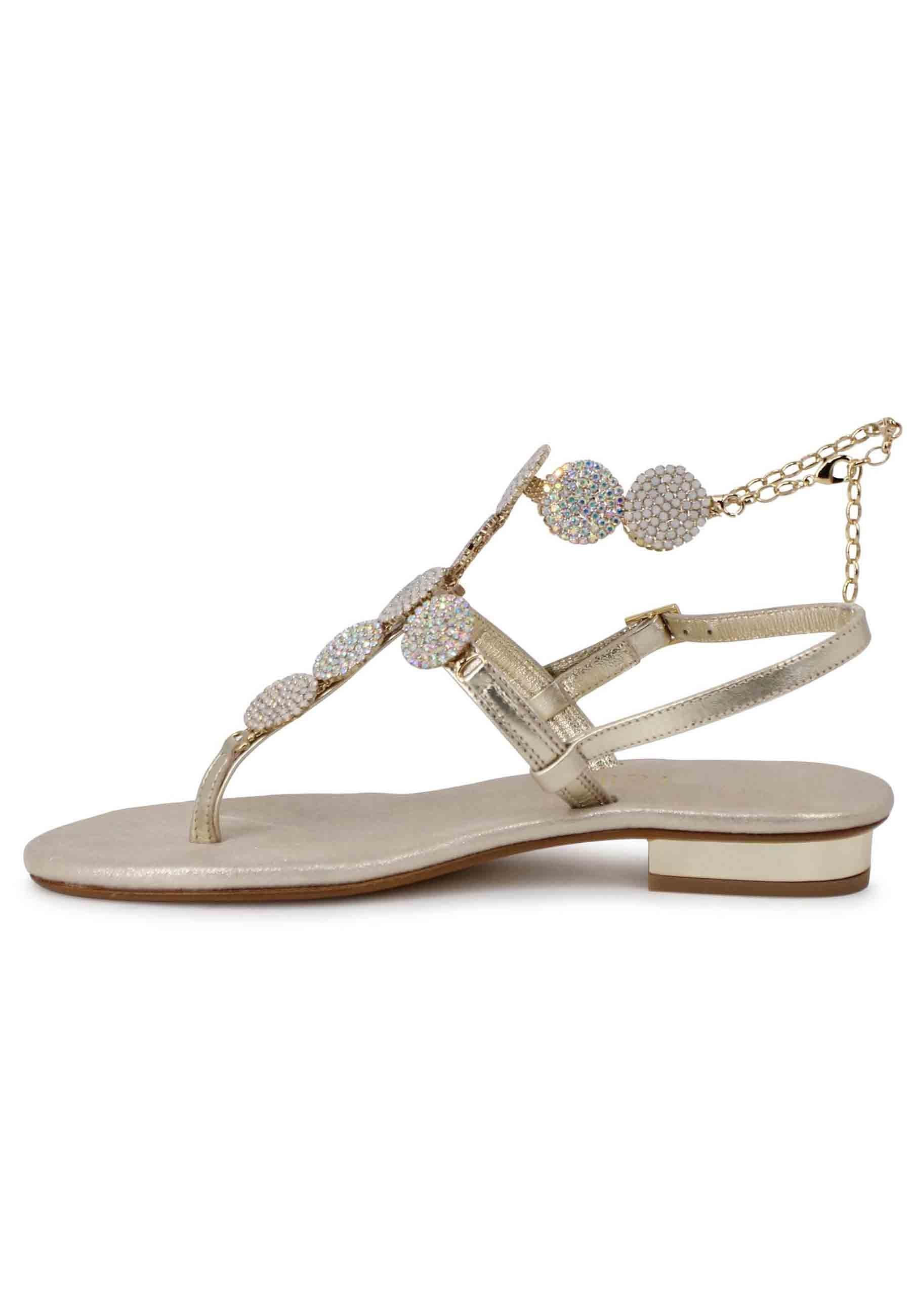 Sandali donna infradito gioiello in pelle platino con tacco basso argento SP9016 600 Spatarella 