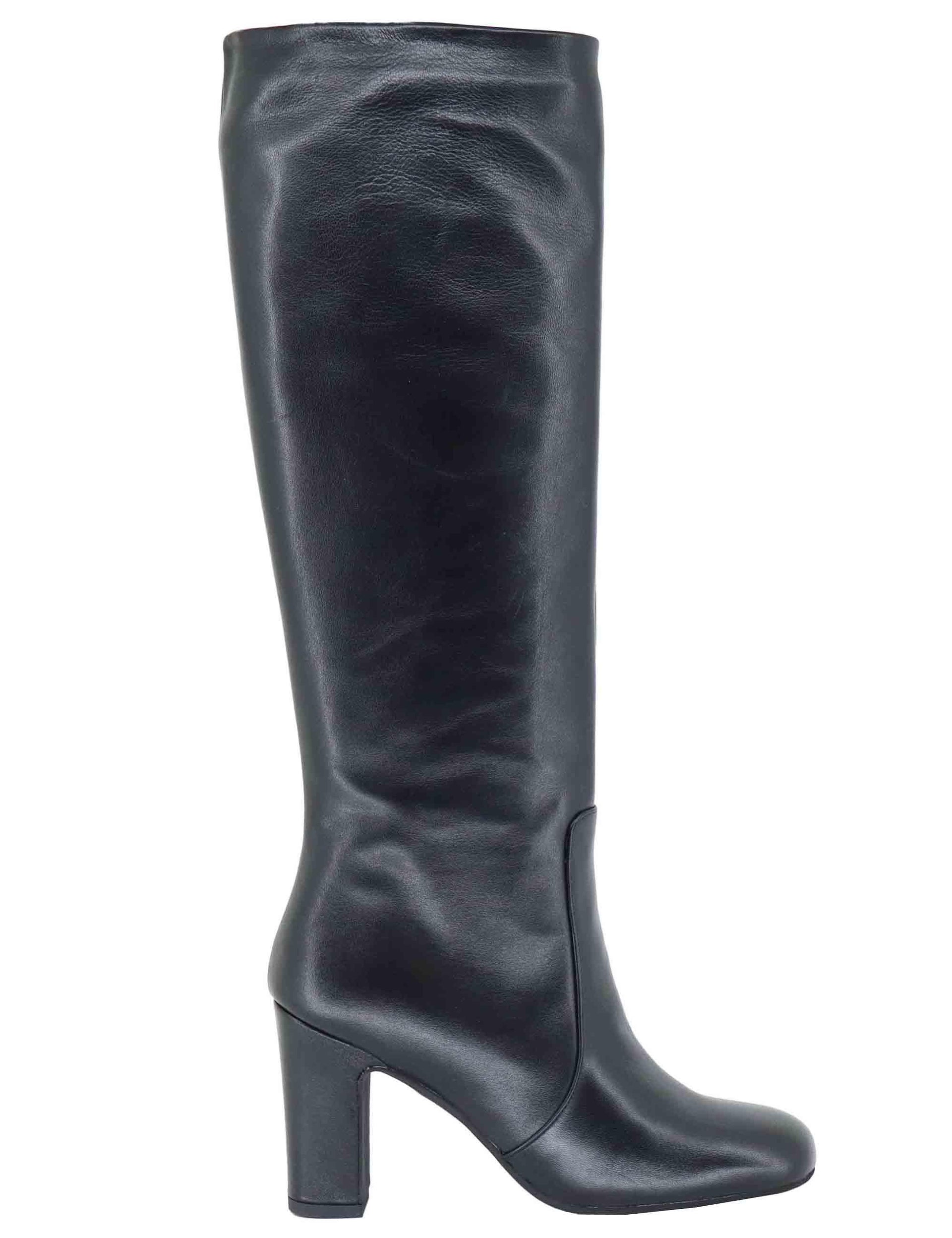 Stivali a tubo donna in pelle nera tacco alto 3380 001 Les Venues 