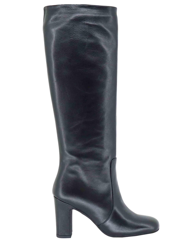 Stivali a tubo donna in pelle nera tacco alto 3380 001 Les Venues 
