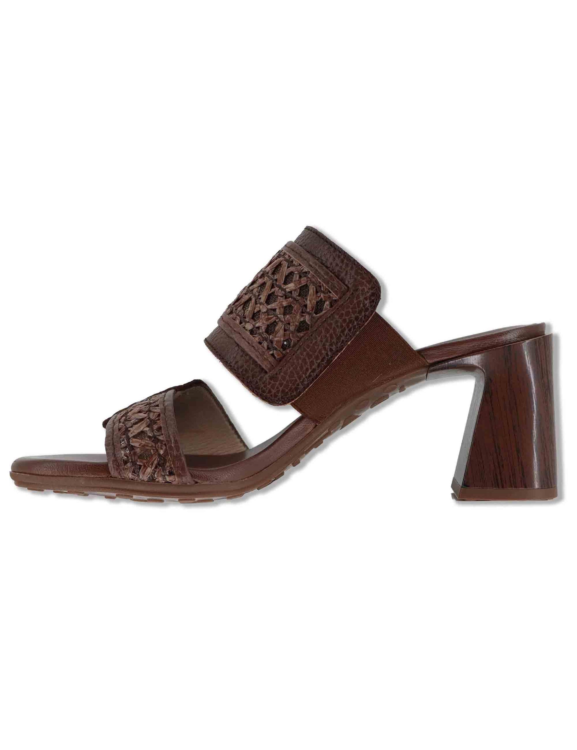 Sandali donna in pelle cuoio con doppia fascia e tacco alto RHV264747 AVELLANA Hispanitas 