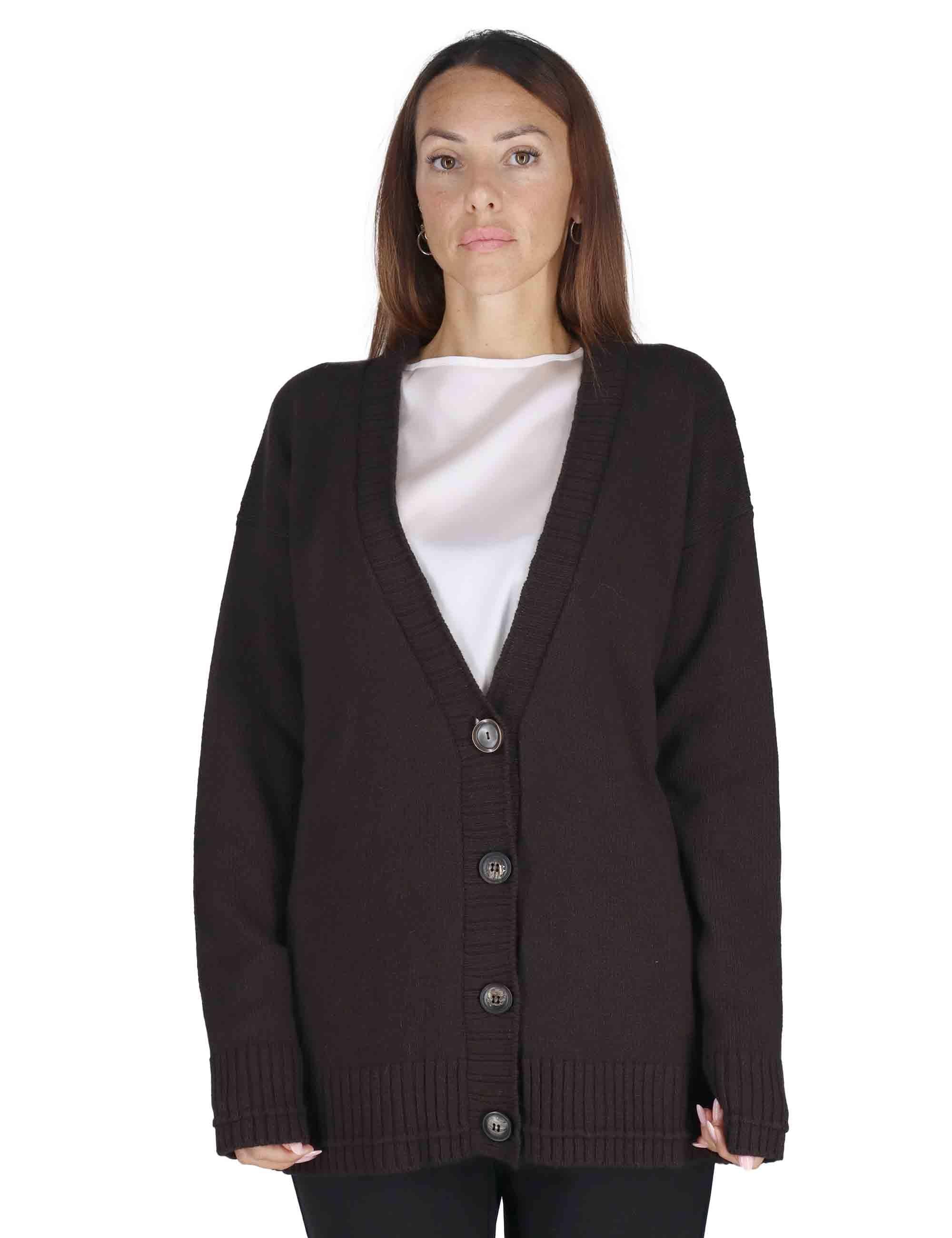 Cardigan donna Cahemire Merinos in lana testa di moro con scollo a V JN370574315 40003 Maliparmi 