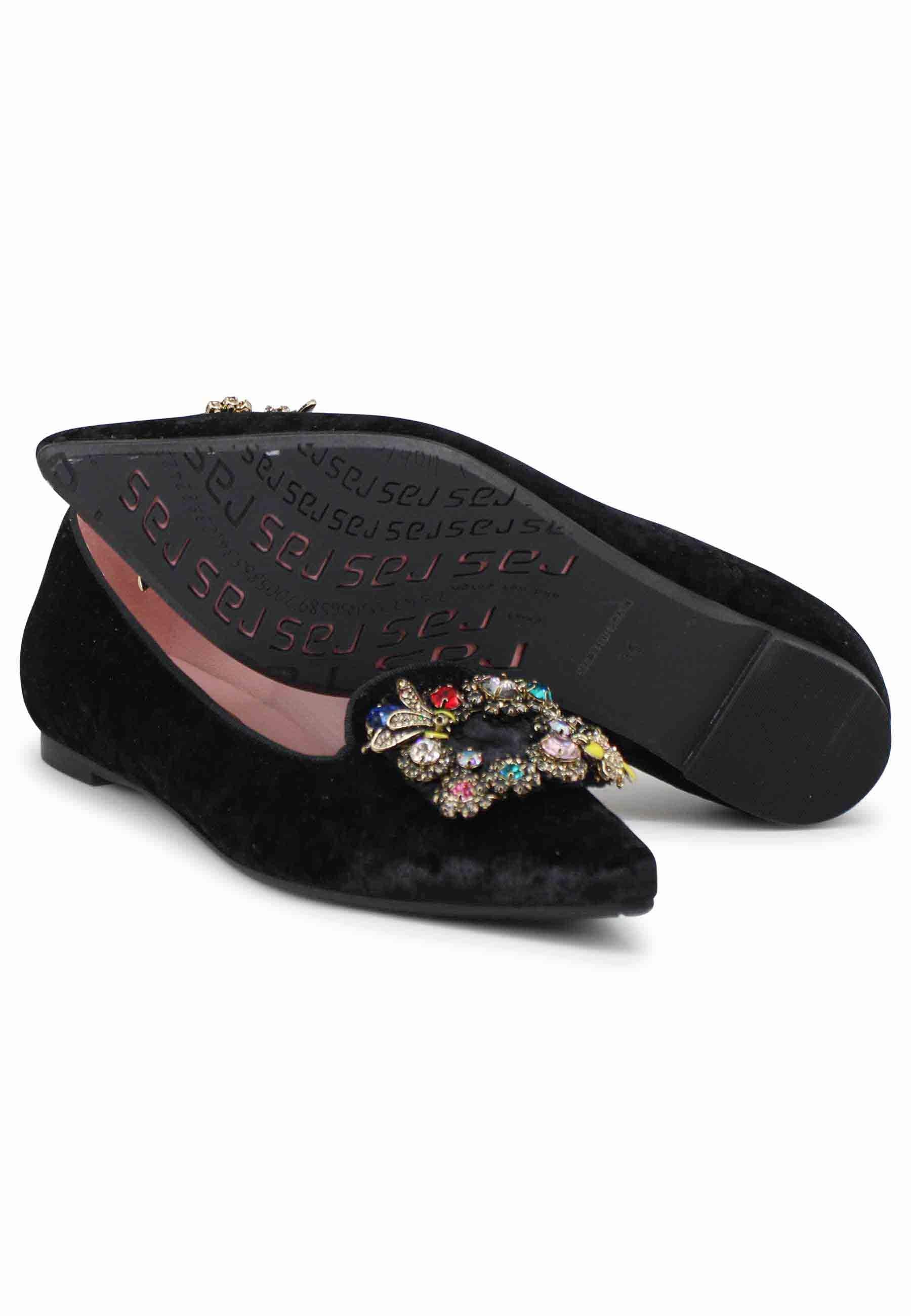 Ballerine donna a in velluto nero con fibbia gioiello 7313 001 Ras 