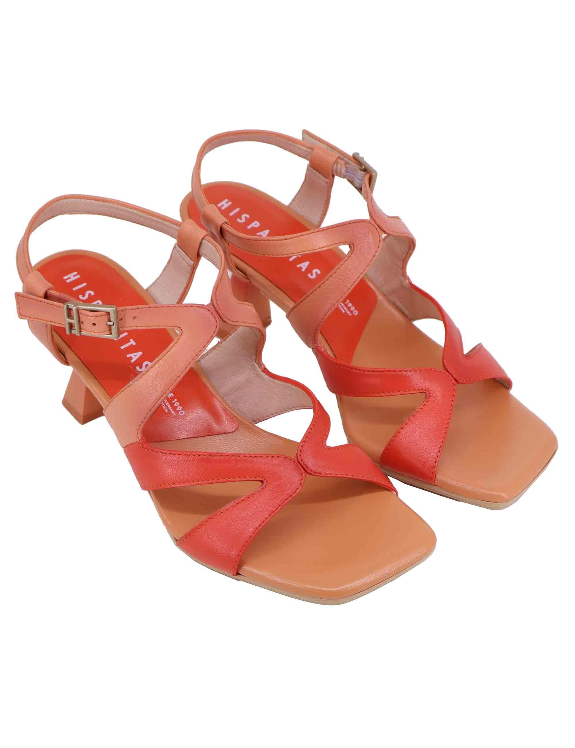 Sandali donna in pelle corallo con tacco alto HV253879 C003 Hispanitas 