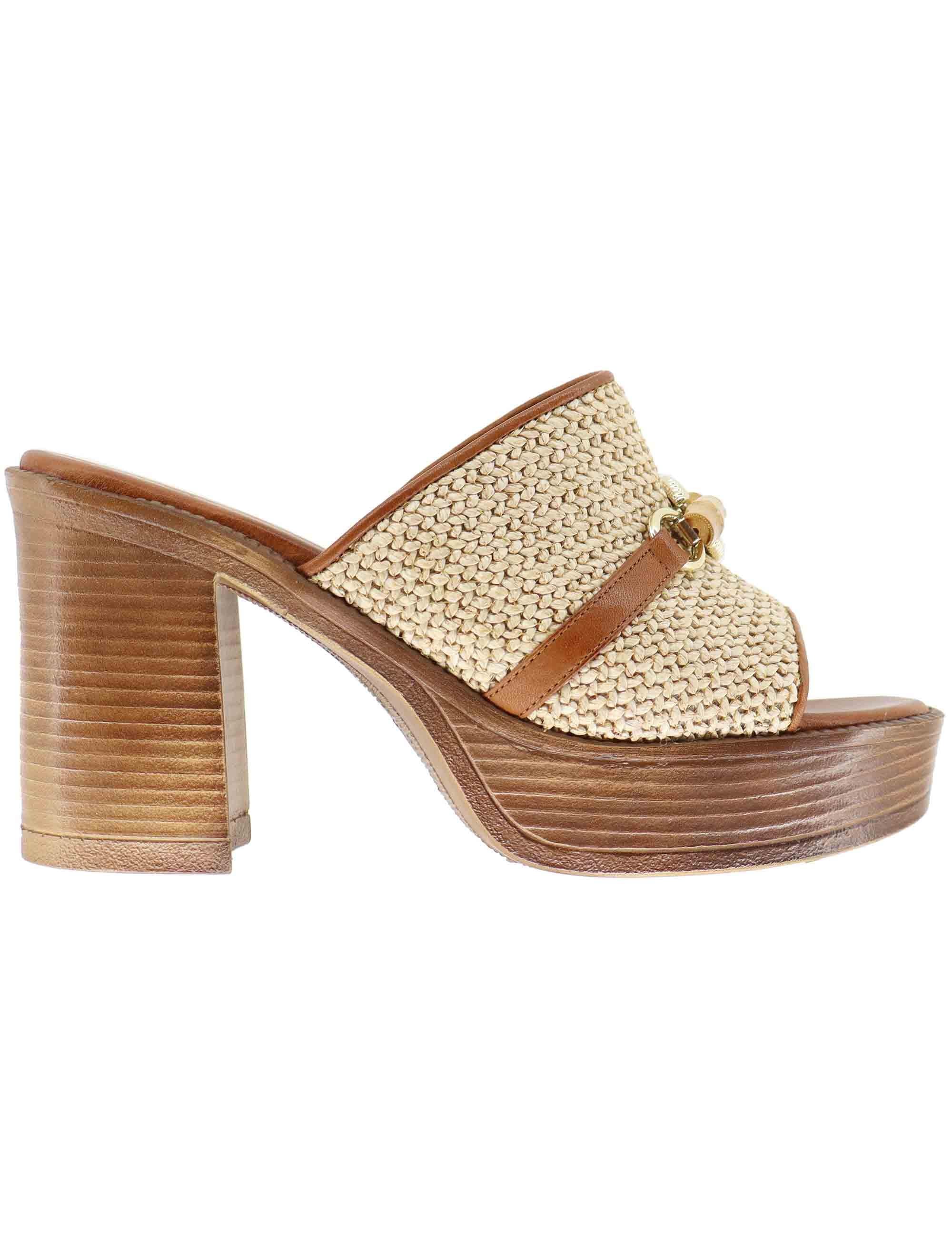 Sandali donna in pelle cuoio e rafia con tacco alto U41005515284 551 Tsakiris Mallas 