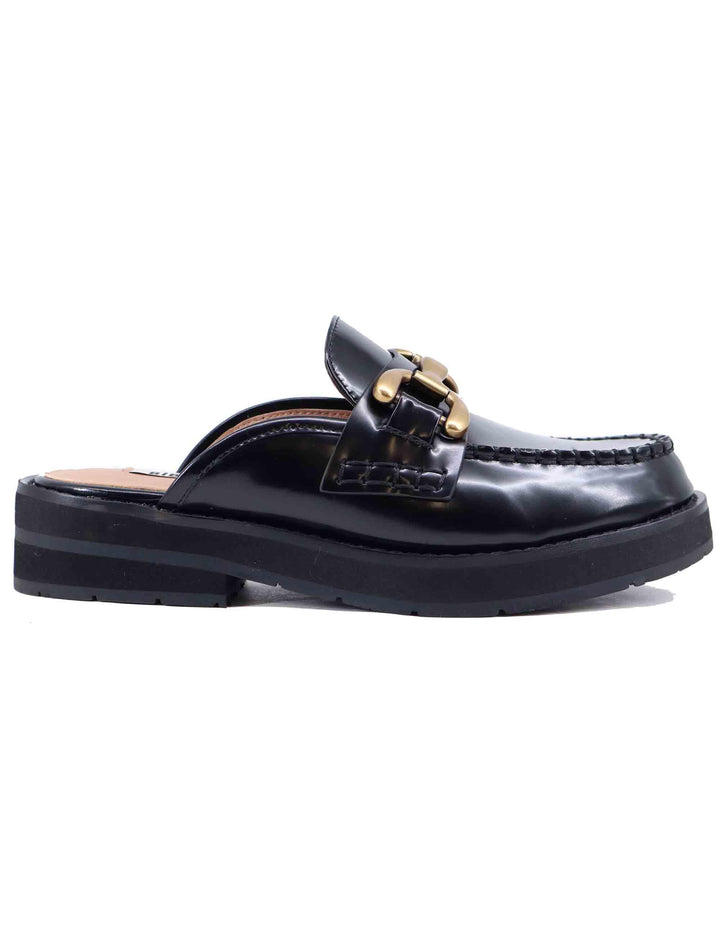 Mule donna Zagreb in vernice nera con morsetto oro 584Z16VK 03 Bibi Lou 