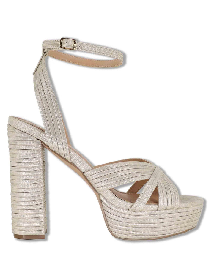 Sandali donna in rafia laminata beige con tacco alto plateau e cinturino W4700832 673Z Exe 