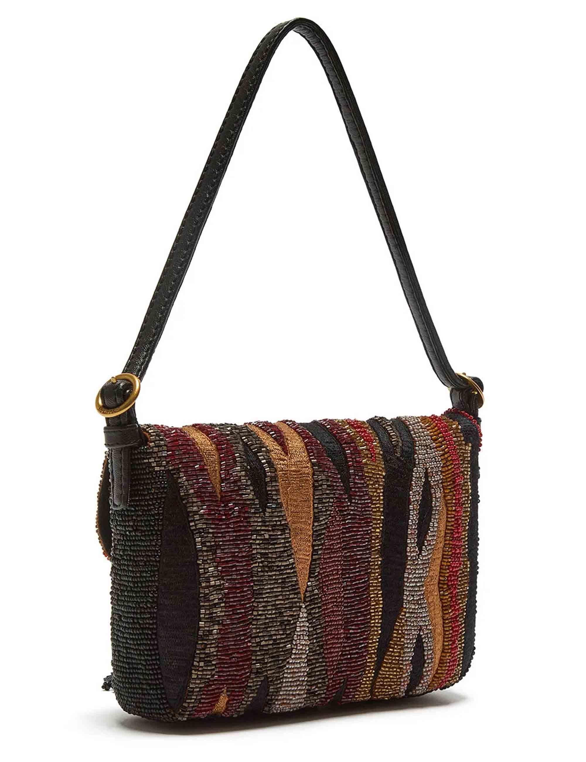 Borse donna Flame Embroidery in pelle nera e oro con tracolla a spalla BF001307235 99C99 Maliparmi 