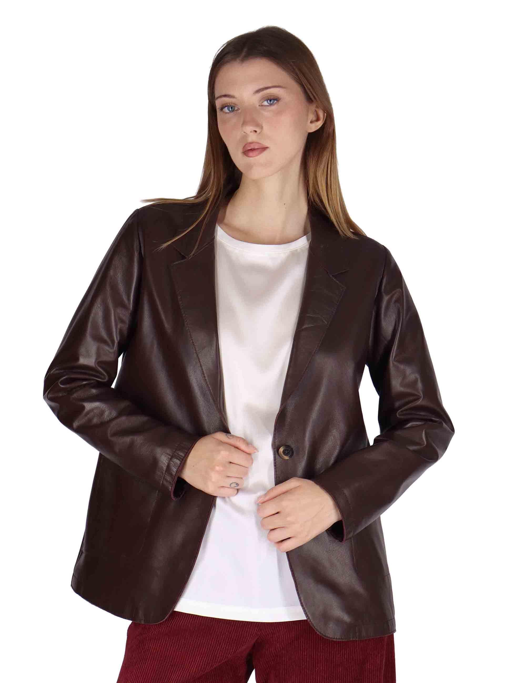 Giacche donna in pelle prugna un bottone SP2375 005 Spatarella 