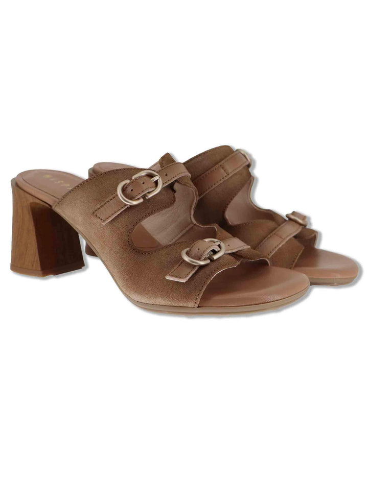 Sandali donna in pelle taupe con doppia fascia e tacco alto HV264803 ALMOND Hispanitas 