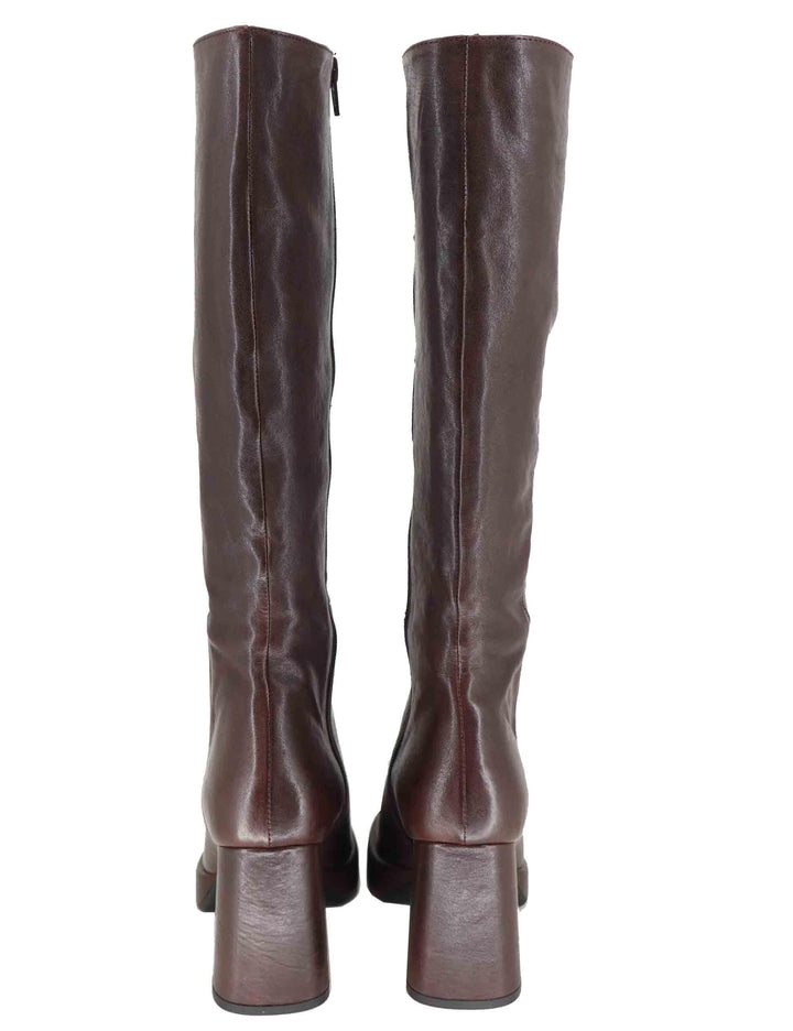 Stivali donna in pelle opaca marrone con tacco alto e plateau 9680Z 014 Les Venues 