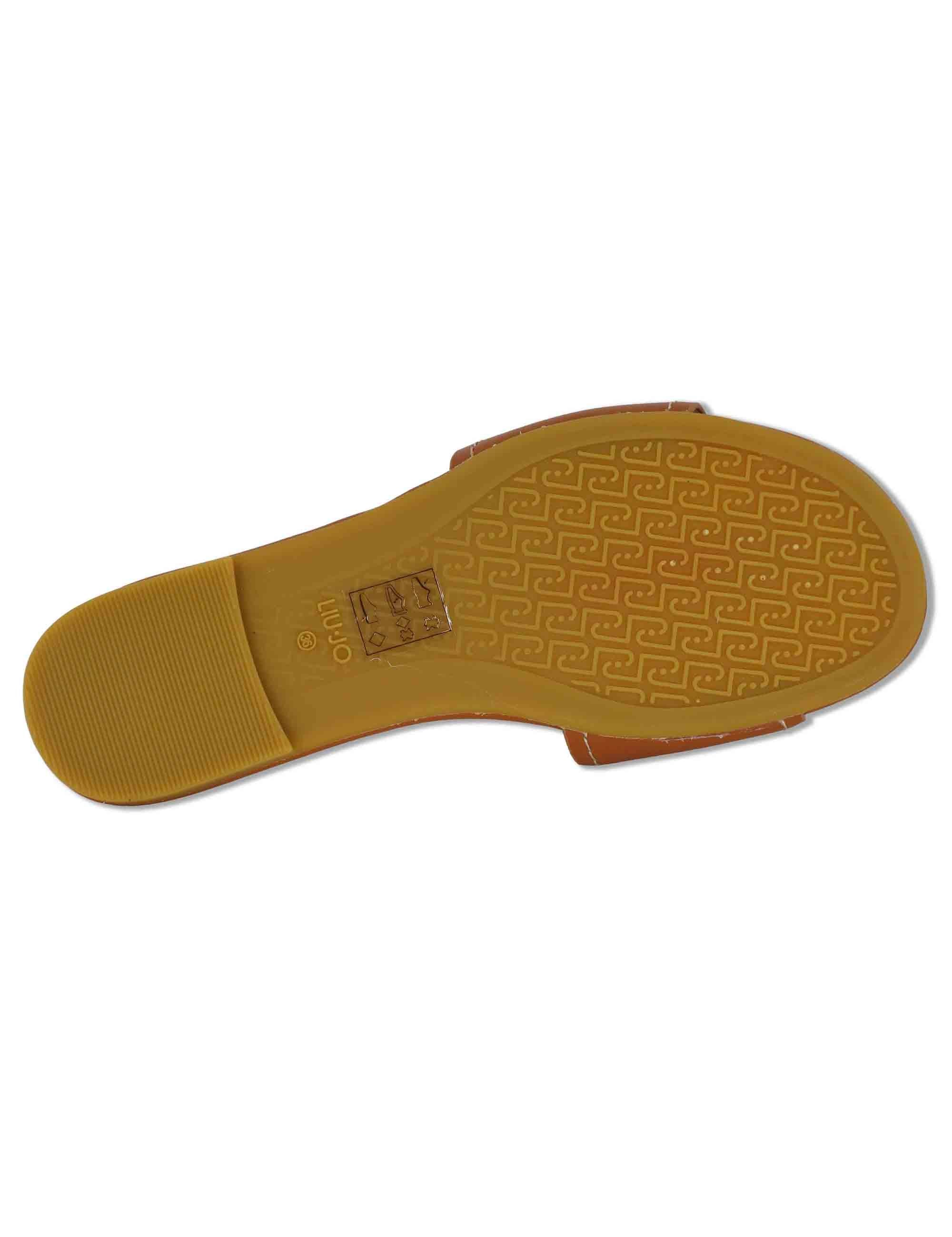 Sandali bassi donna in pelle cuoio con fibbia laterale e suola in gomma SANDY 03 SADDLE Liu-Jo 