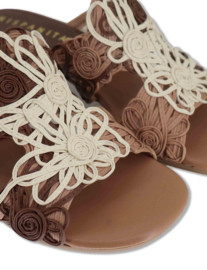 Sandali donna in pelle cuoio ricamo effetto pizzo con taccco medio HV264841 NATURALES Hispanitas 