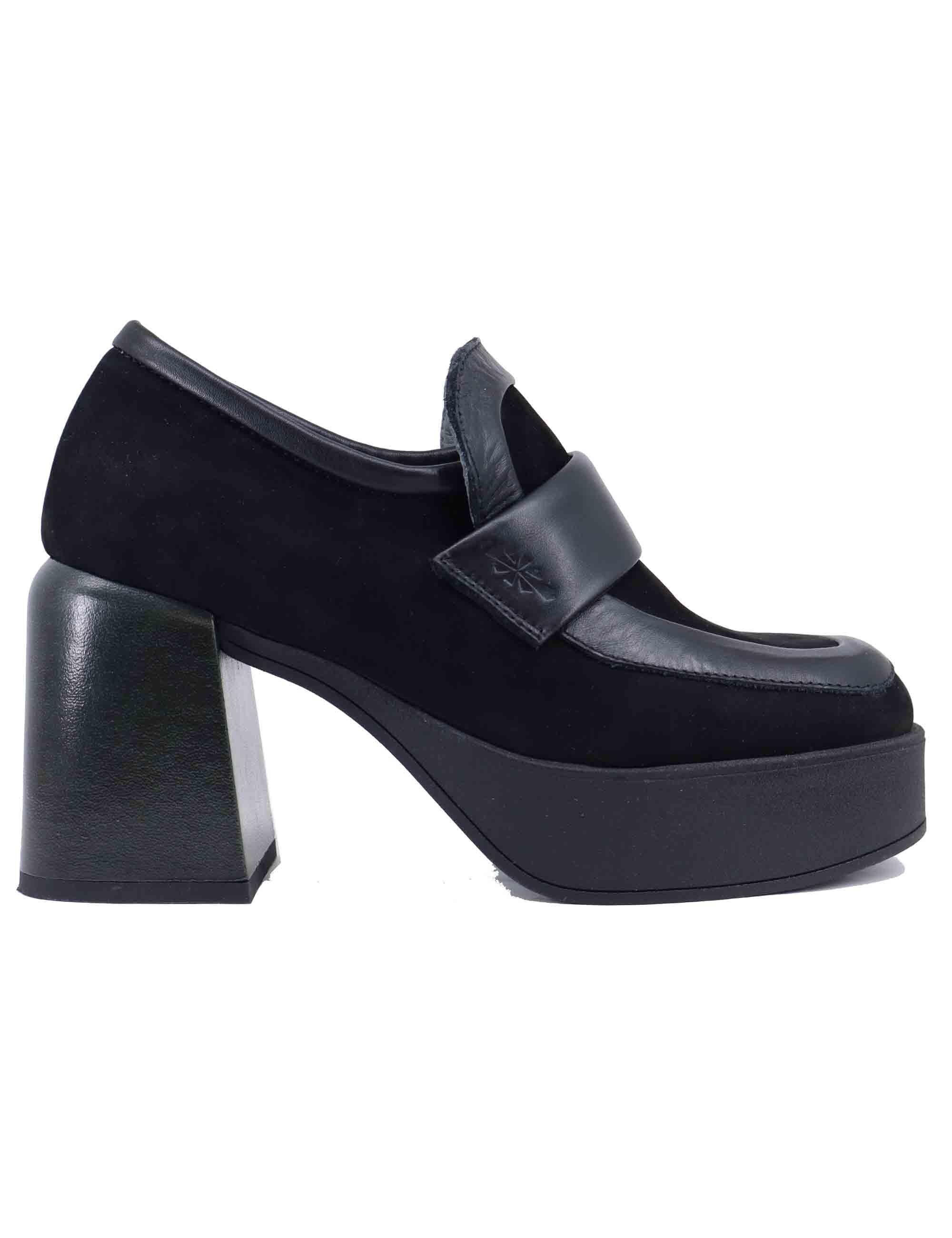 Mocassini donna in camoscio nero tacco alto LORY 001 Patrizia Bonfanti 