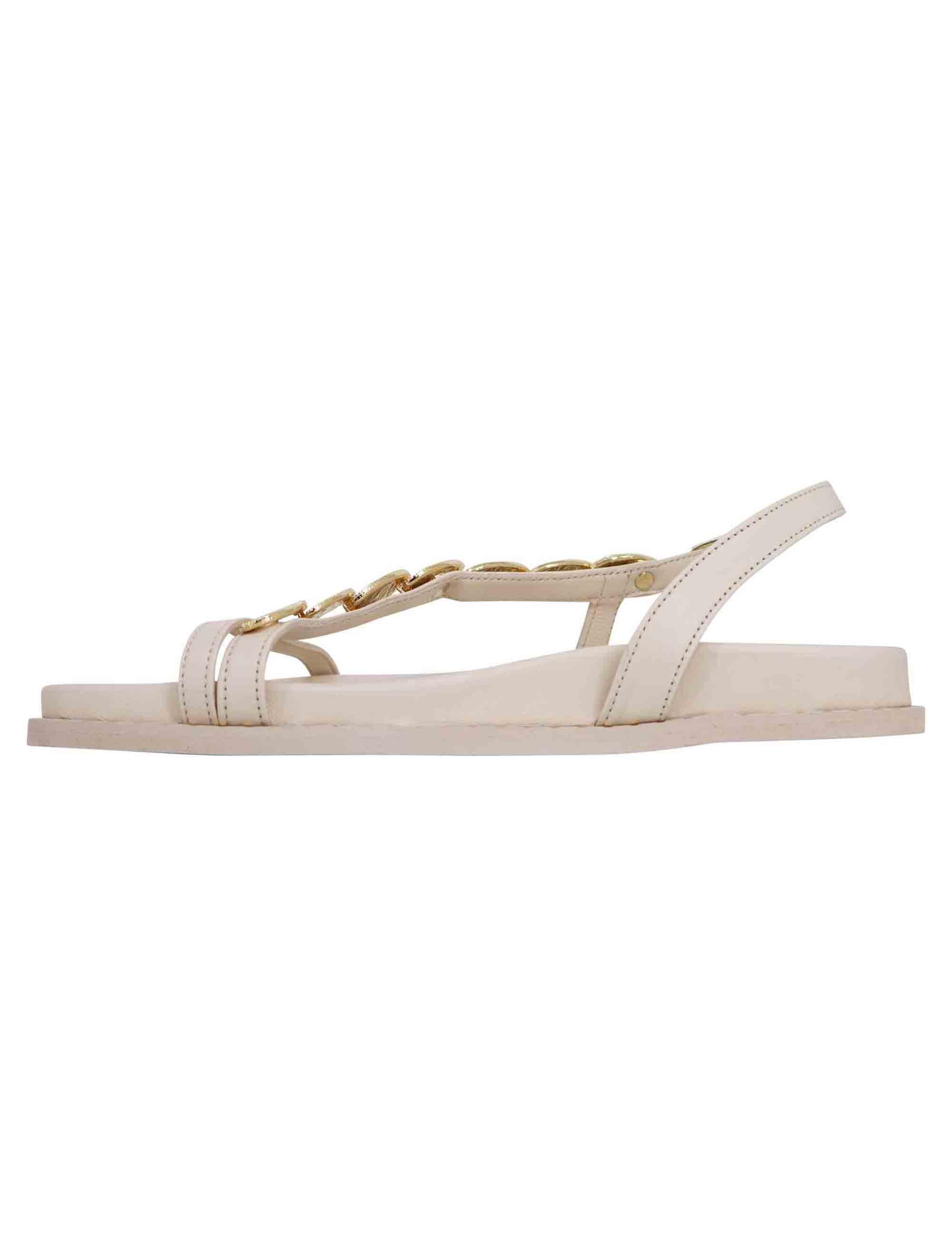 Sandali infradito donna slingback in pelle off white con foglie d'oro K809 001 Kotris 