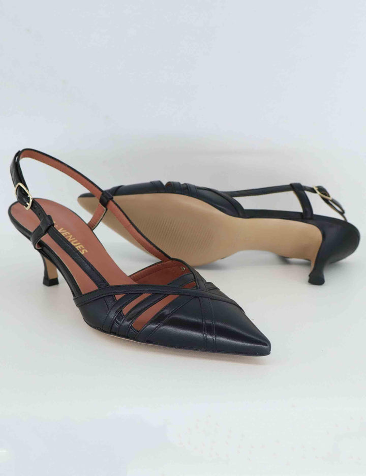 Slingback donna in pelle nera 8820R 001 Les Venues 
