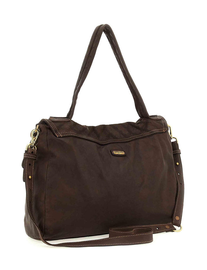 Borsa grande da donna a spalla Maria in pelle marrone laserata tinta in capo L012740ND X2913 C1501 Caterina Lucchi 