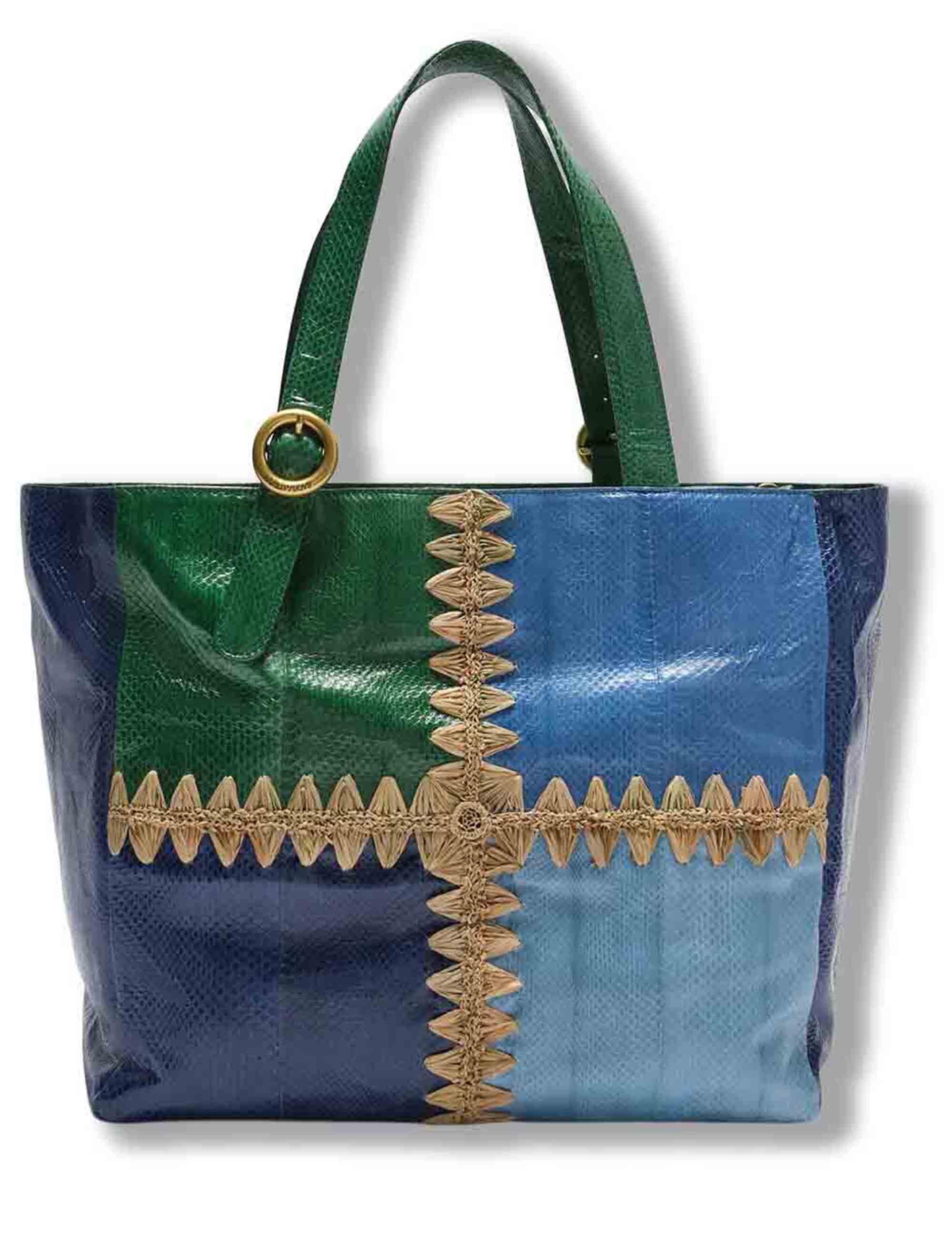 Borse donna Patchwork Thread in pelle azzurra con doppi manici BH030501563 A8188 Maliparmi 
