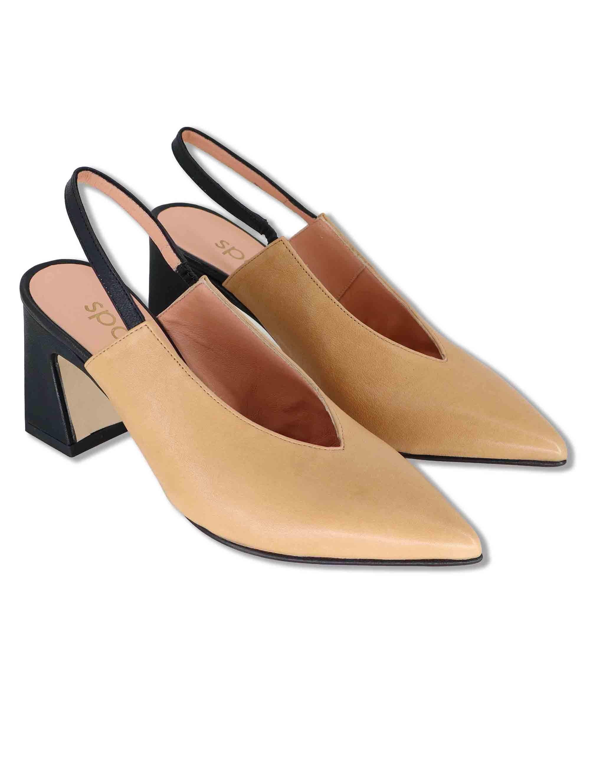 Decollete slingback donna in pelle camel bicolore tacco alto SP2540 008 Spatarella 