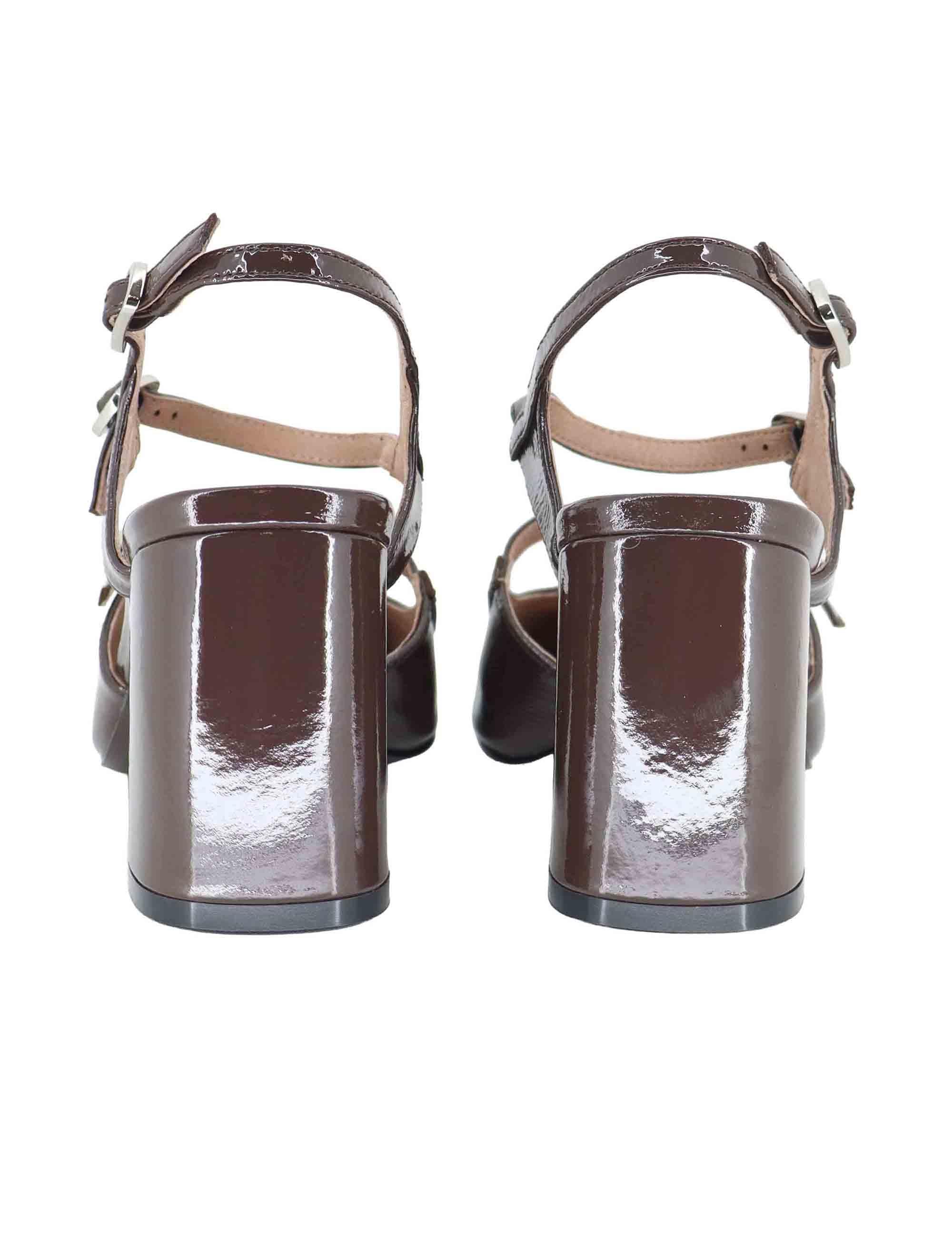 Decollete donna in vernice marrone con tacco alto e doppio cinturino 633Z21VK 90 Bibi Lou 