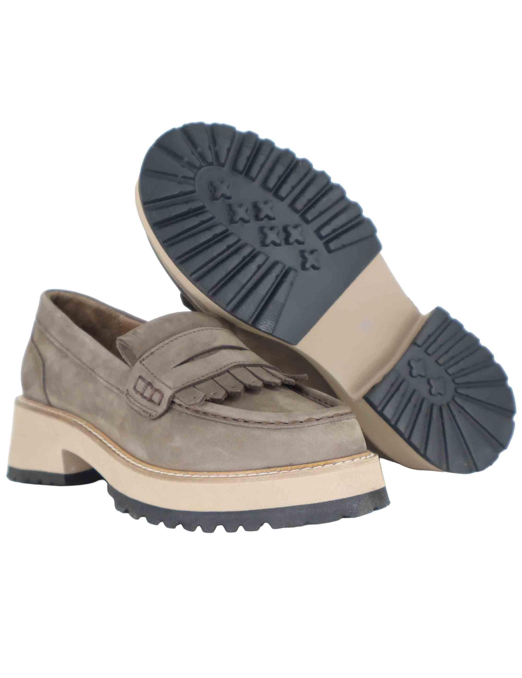 Mocassini donna in pelle taupe con suola in gomma alta e punta tonda SP56888 014 Spatarella 