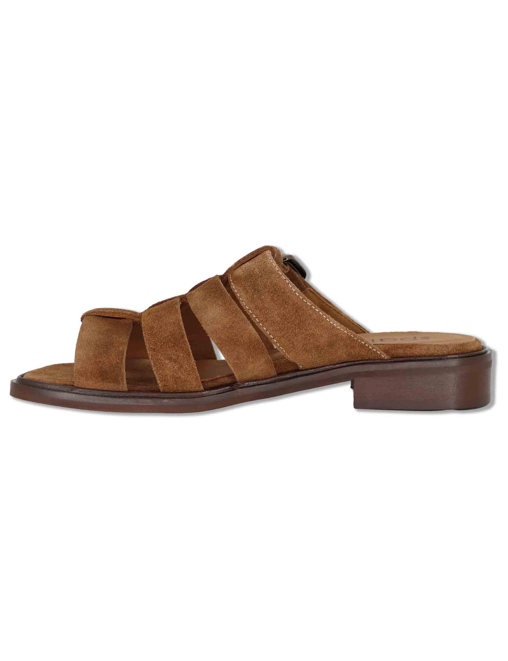 Sandali donna flat in camoscio cuoio con fasce e fibbia laterale SPB603 014 Spatarella 