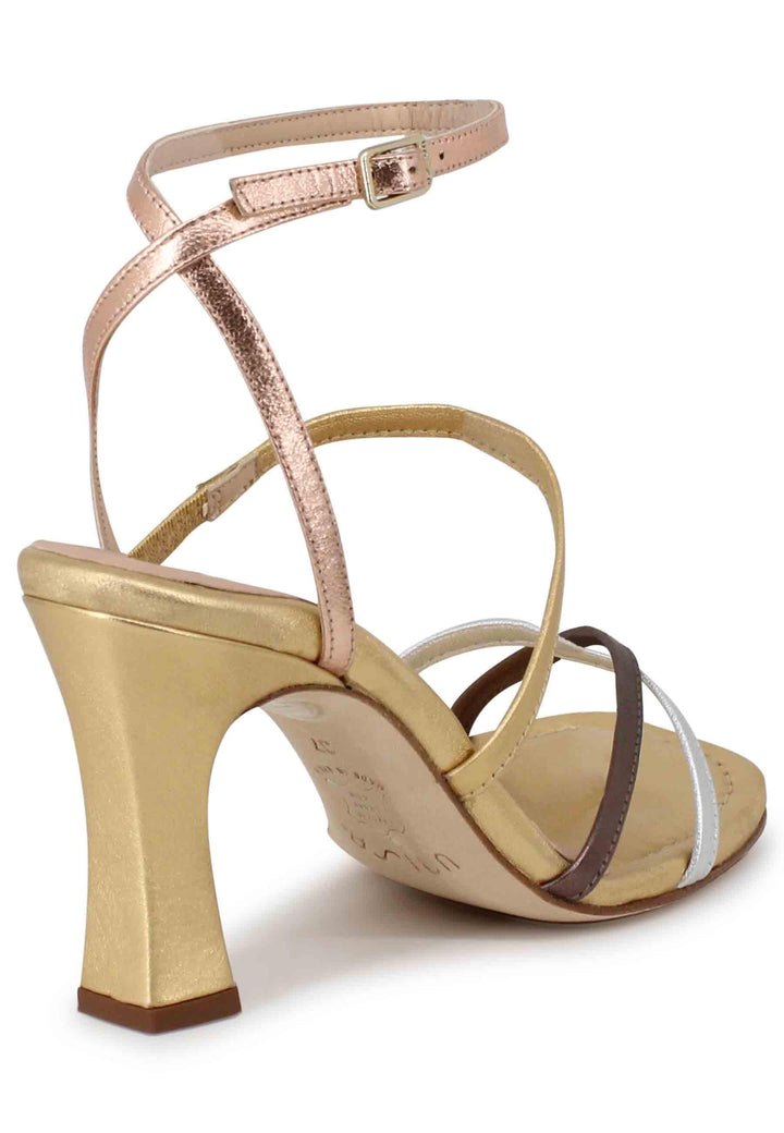 Sandali donna in pelle laminata oro con tacco alto SISSI LMT GOLDEN MUL Unisa 