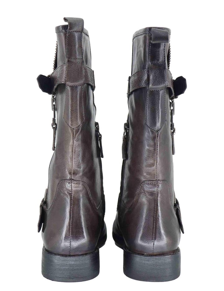 Stivaletti donna in pelle marrone con tacco basso e cinturini 252-22-23 DKGRE Zolfo 