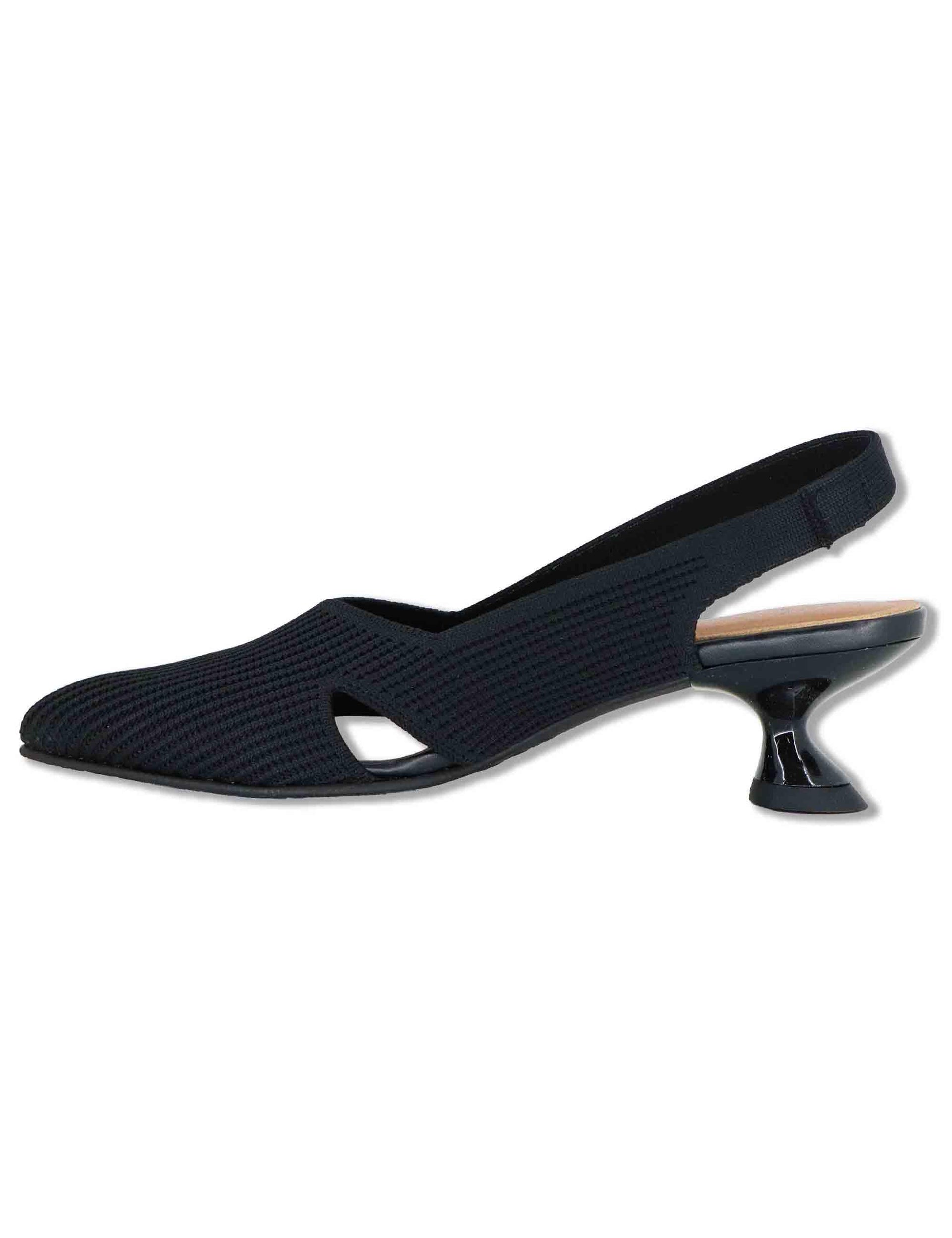 Decollete slingback D'Orsay in tessuto nero aperta ai lati tacco alto 75111 65-05 Miss Elastic 