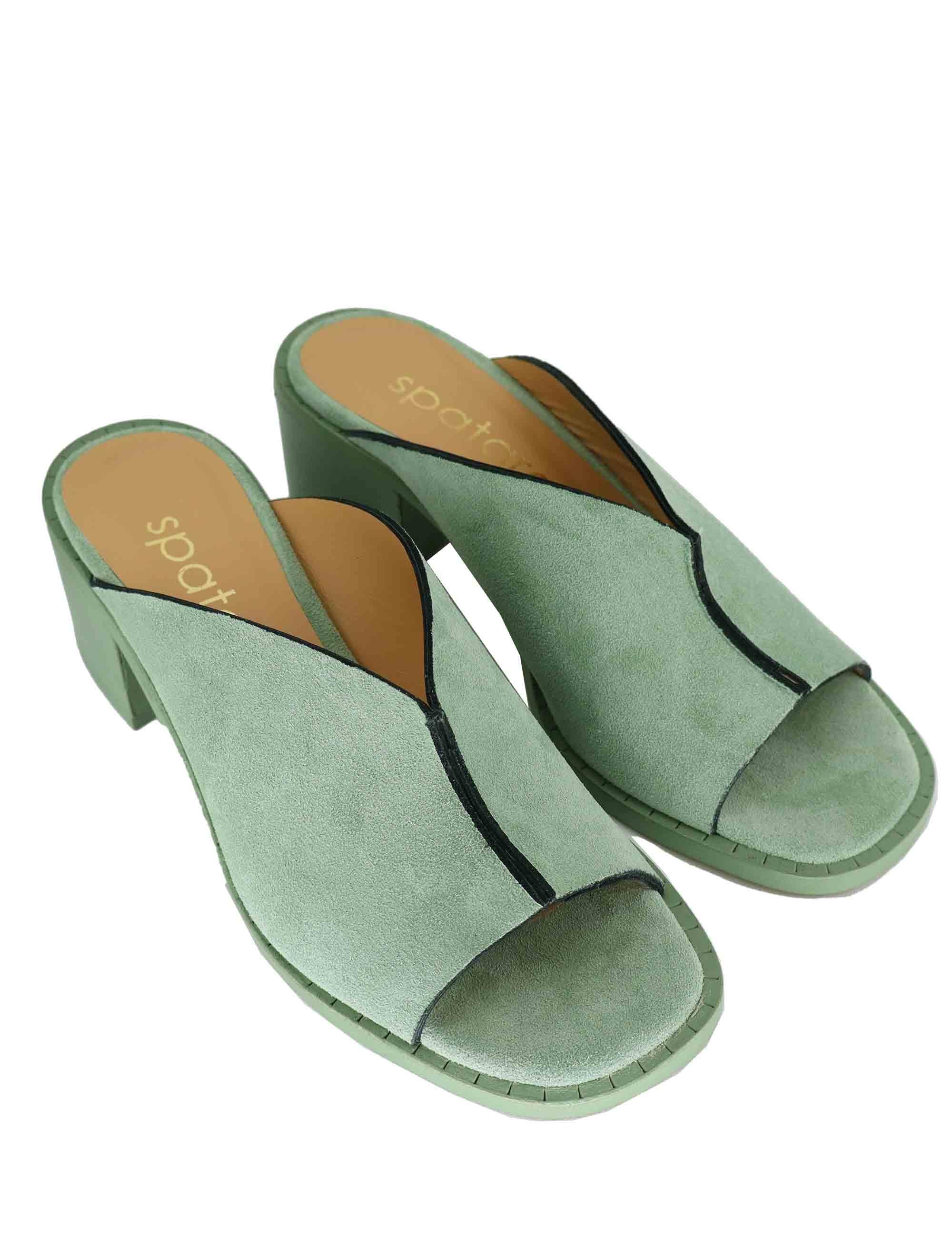 Sandali donna in camoscio verde con tacco in cuoio SP2063 025 Spatarella 