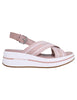 Women's slingback sandals in nude fabric with rubber wedge