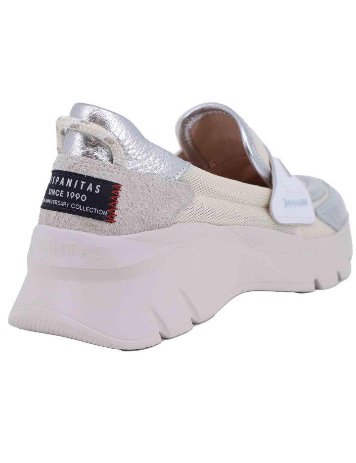 Mocassini donna in tessuto bianco con zeppa in gomma HV254001 C001 Hispanitas 