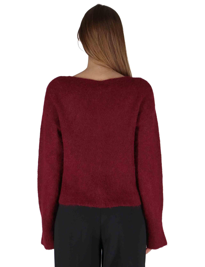 Cardigan donna in lana alpaca bordeaux a girocollo con bottoni in tinta JABMF0025-G073 4280 Justmine 
