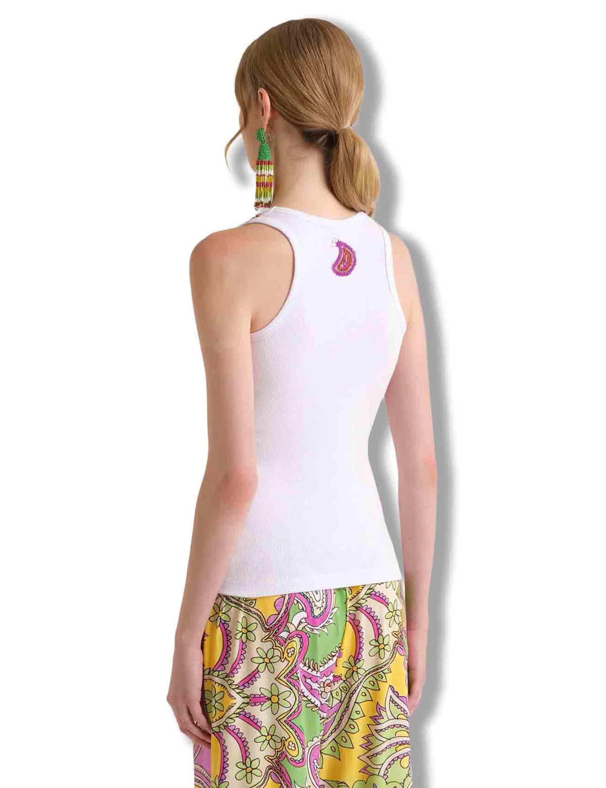 Top donna Oriental Embroidery in cotone bianco con ricami JP552370669 B3111 Maliparmi 